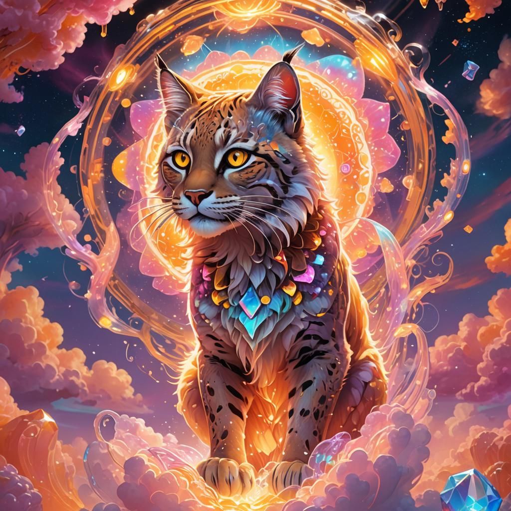 Ethereal Crystal Jelly Bobcat in Dreamlike Setting