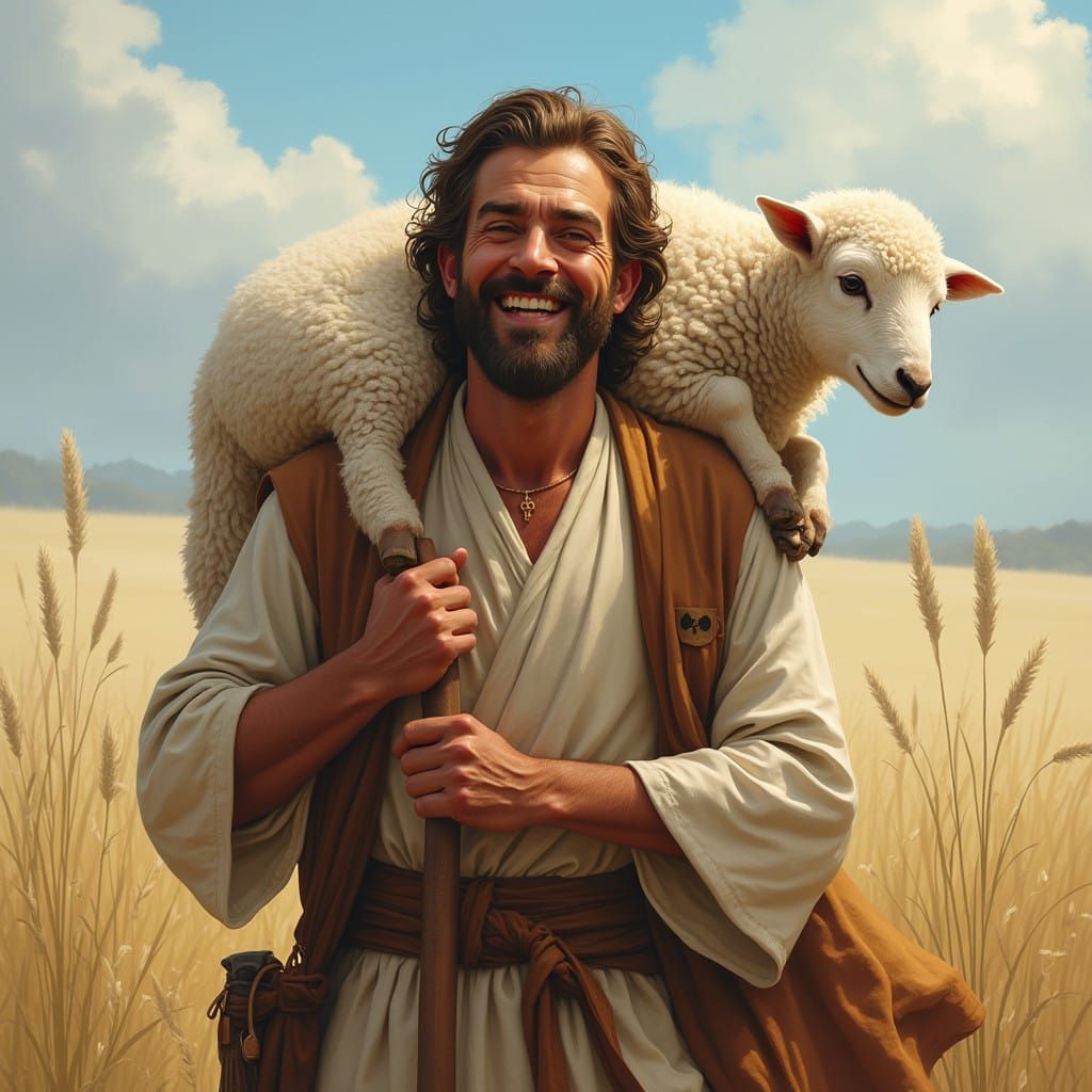 The Good Shepherd Carries a Lamb on His Shoulders