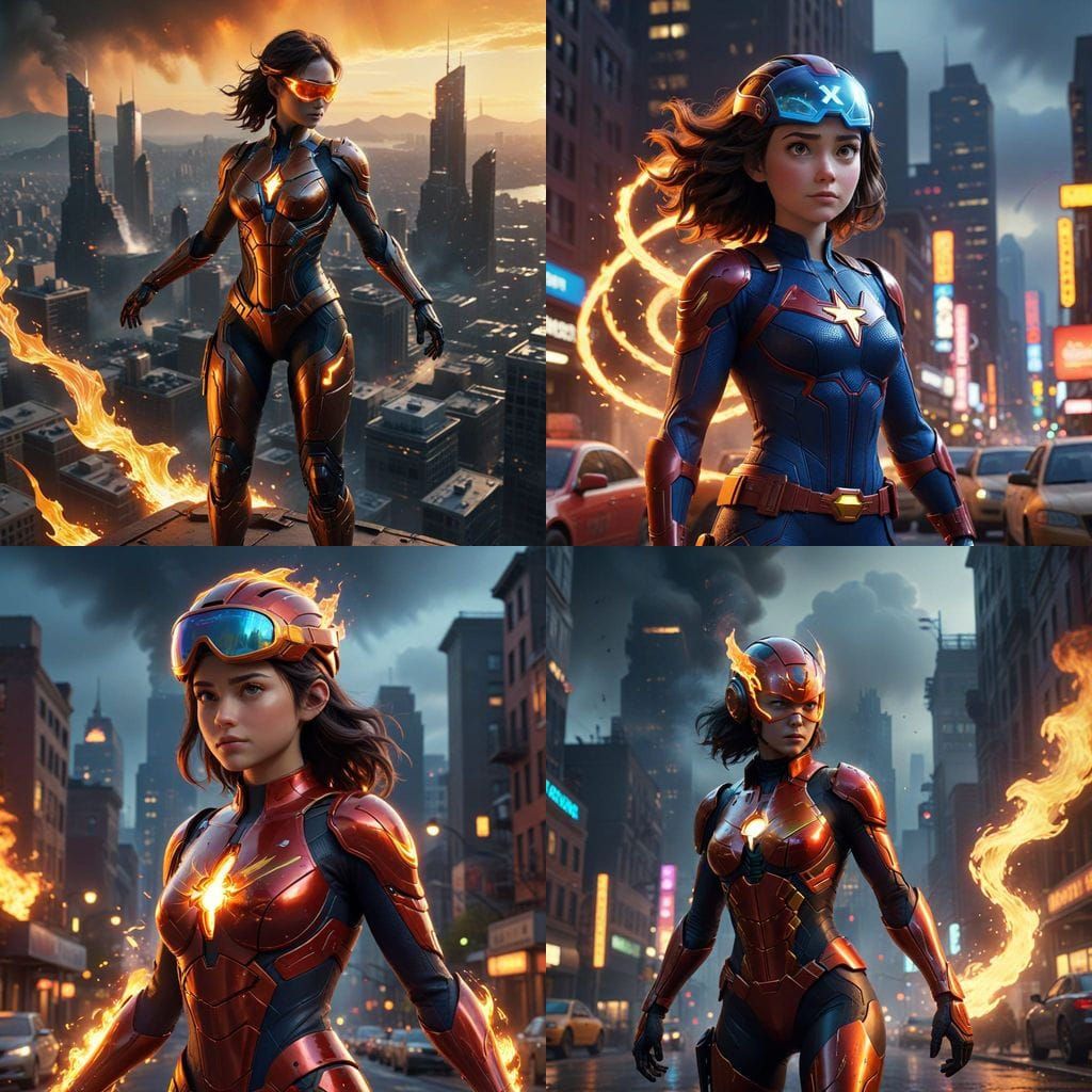 Cyberpunk Heroine Blaze in Flame-Themed Suit