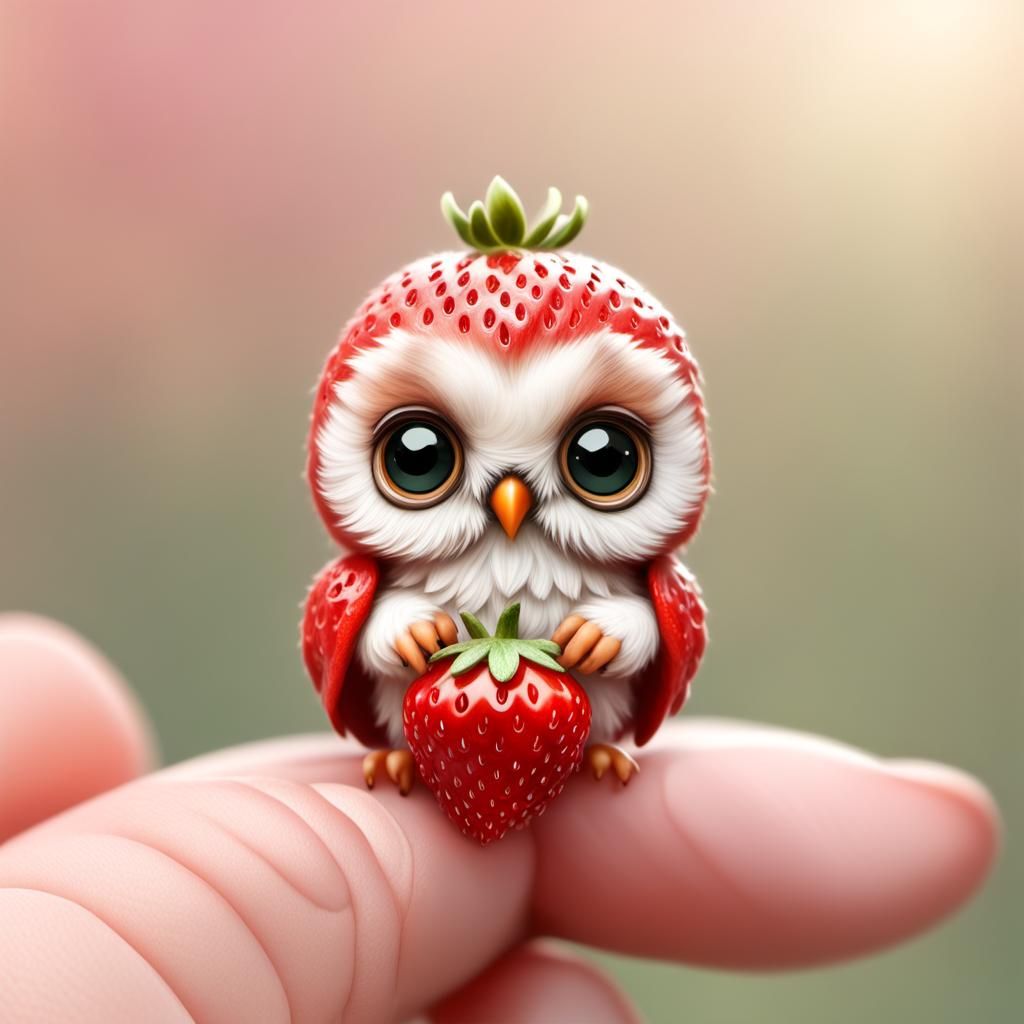 Tiny adorable strawberry Owl 🦉