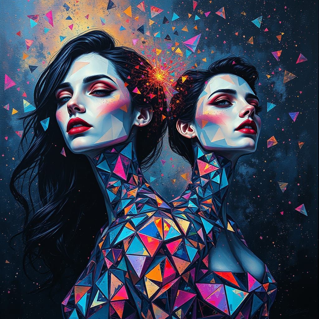 Surreal Glass Goddesses in a Kaleidoscopic Charcoal Dream