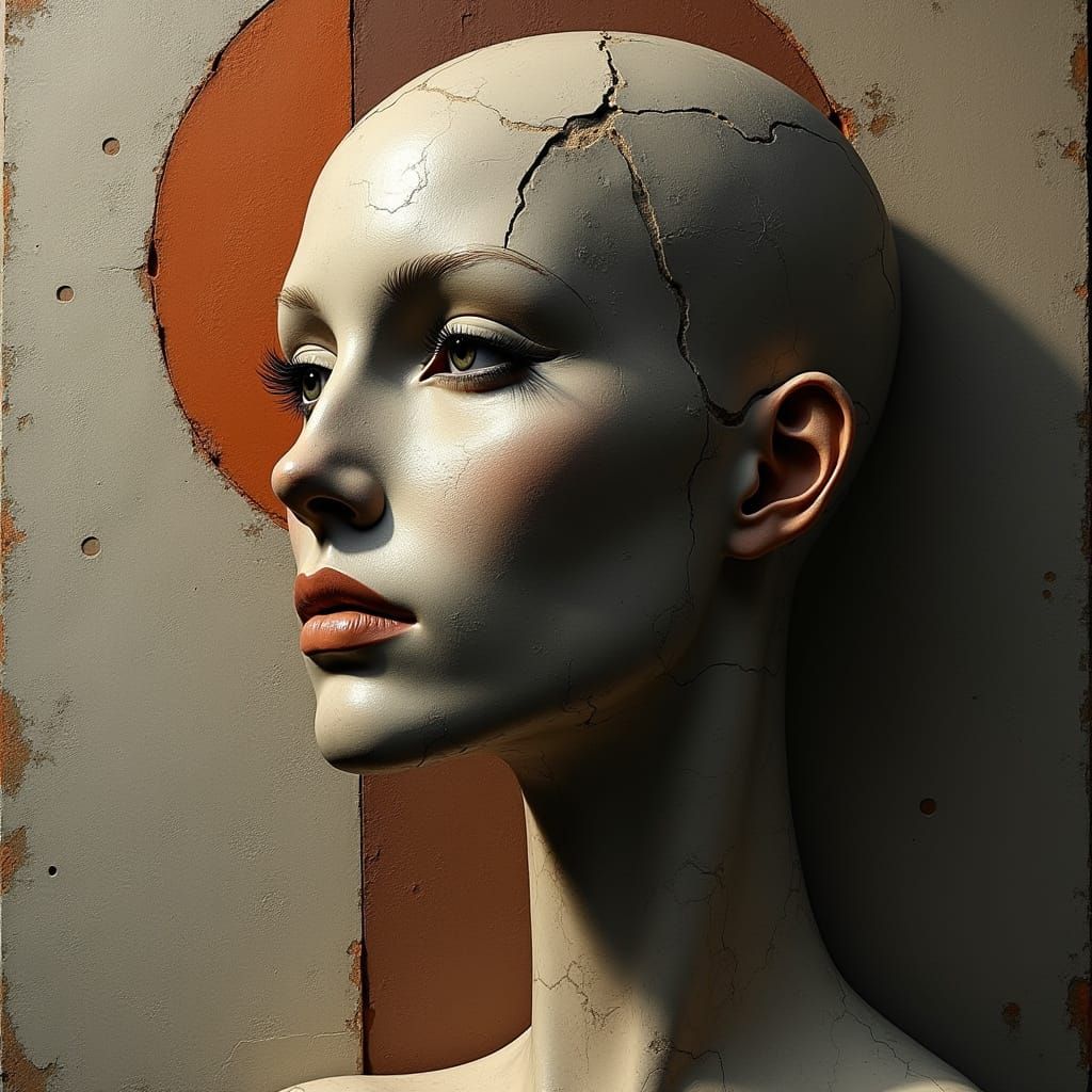 Brutalist Suprematist Portrait with Geometric Forms