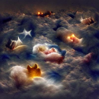 Comforting Celestial Clouds with Resting Stars and Angels