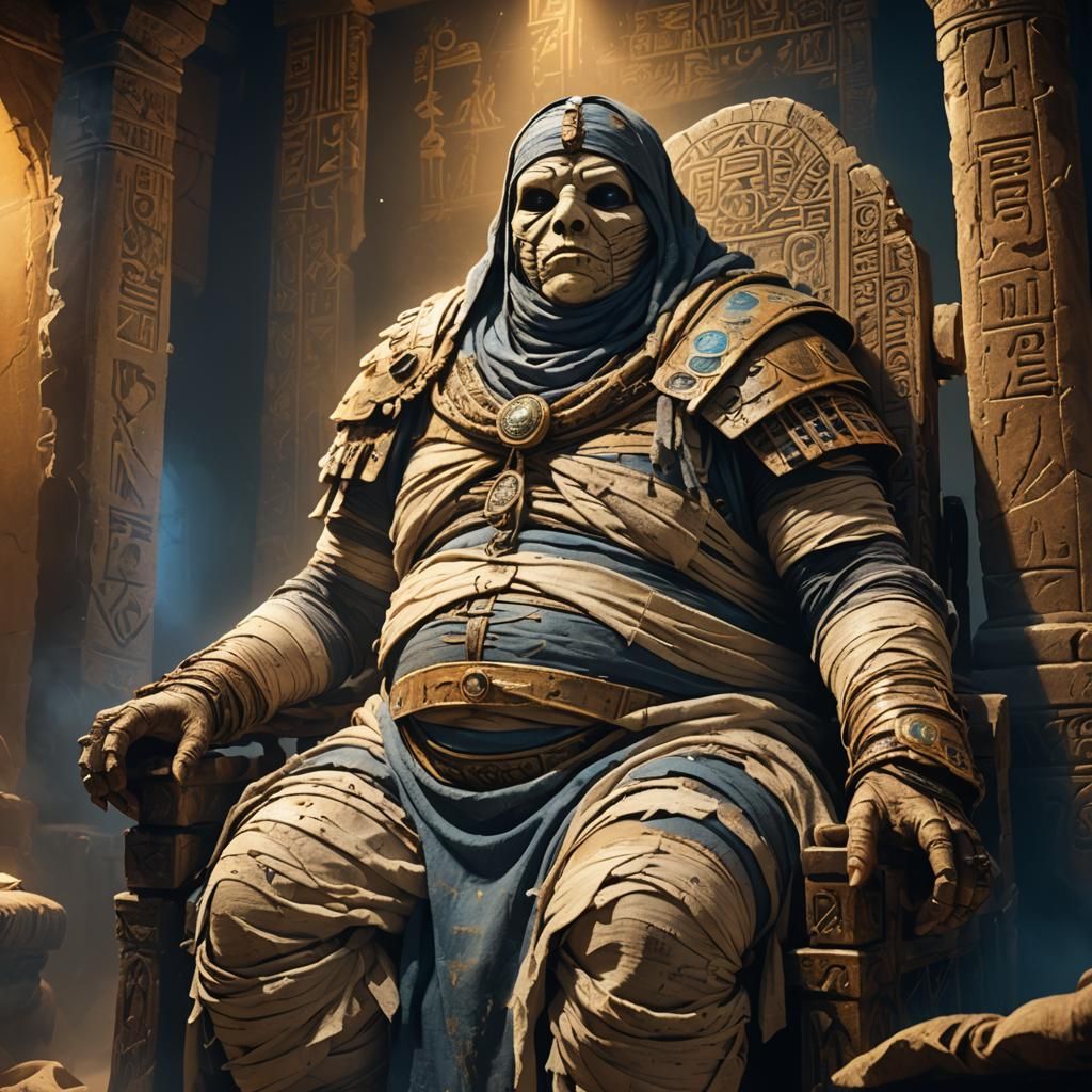 Fantasy Art of a Fat Mummy on a Throne