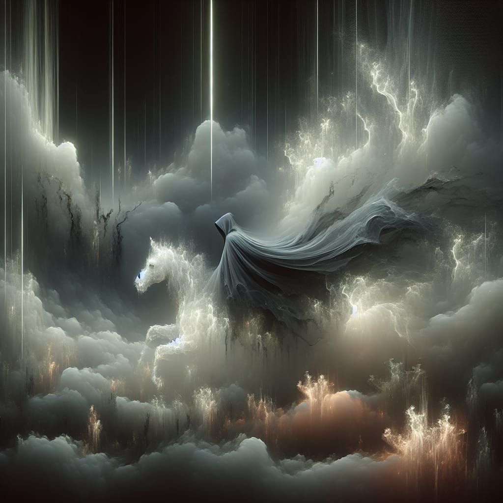 Ethereal Rider in a Mystical Landscape