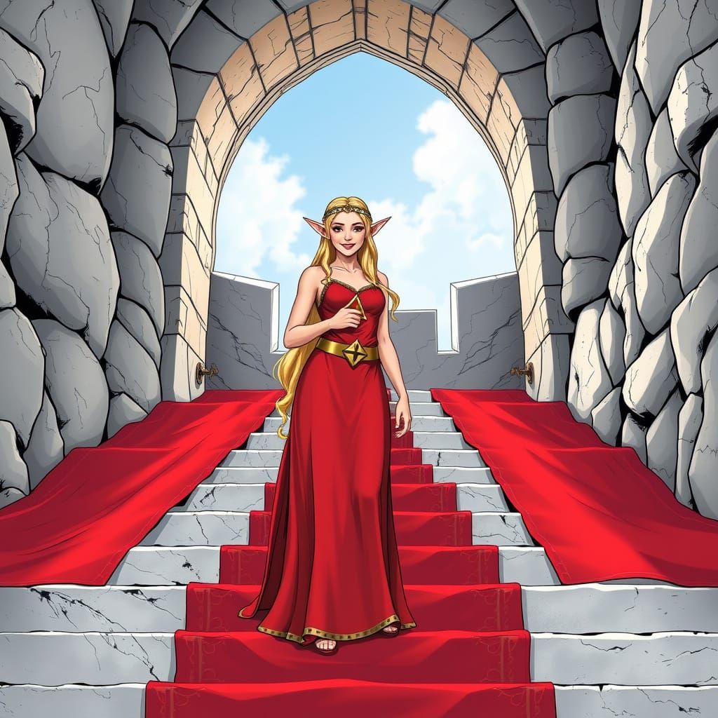 Medieval Elf Maiden in Vibrant Comic Book Art