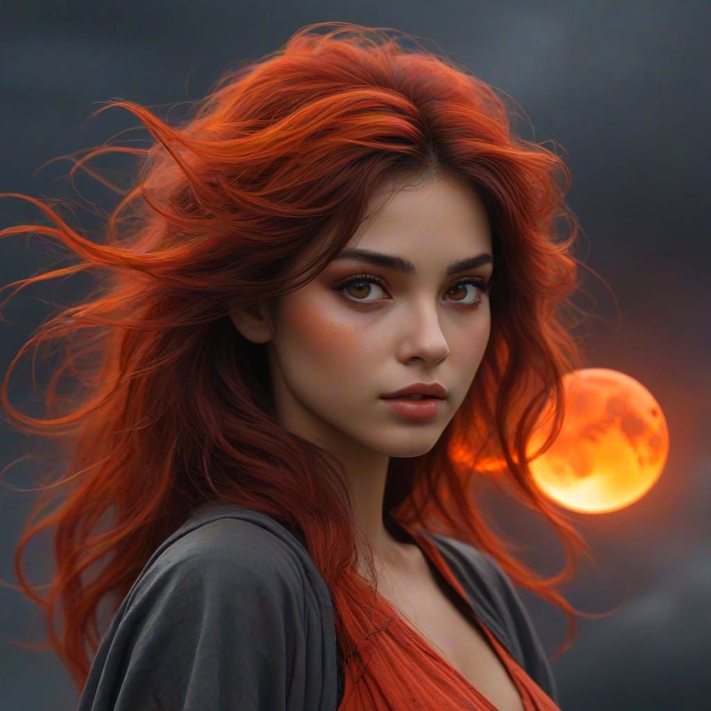 Mystical Being Illuminated by a Blood Moon