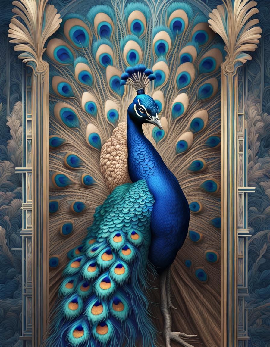 Art Deco Peacock: Hyperrealistic Surreal Concept Art
