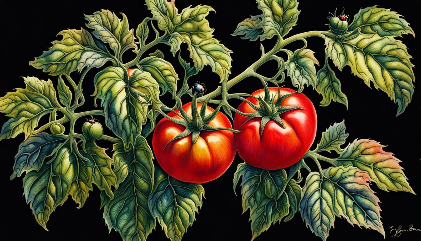 Botanical Ink Drawing of Heirloom Tomato Plant