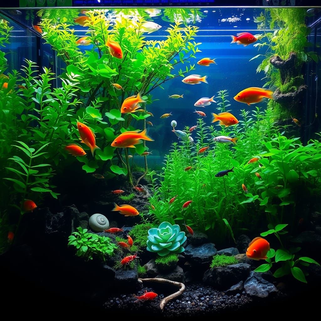 Lush Freshwater Aquarium Scene in Naturalistic Colors