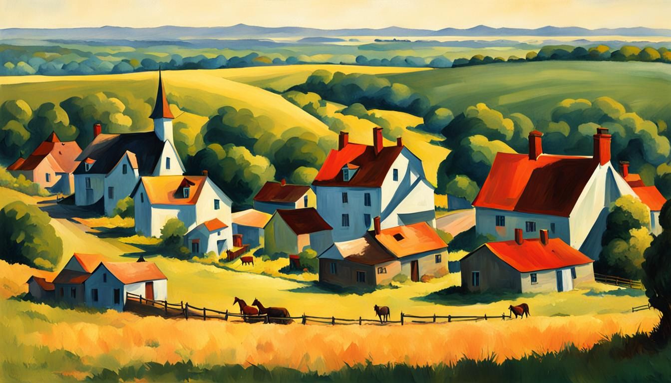 Bucolic Village in Edward Hopper Style