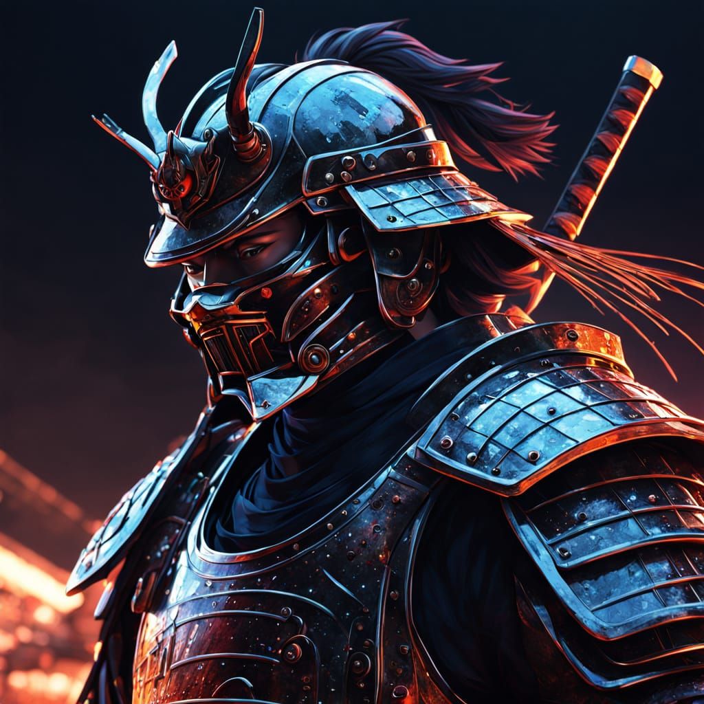 Samurai vs Cyborg in Dynamic Manga Style