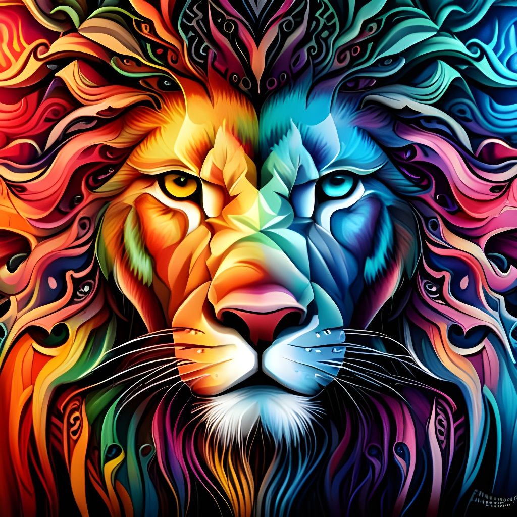 Lion Among Stars in Graffiti Art Style