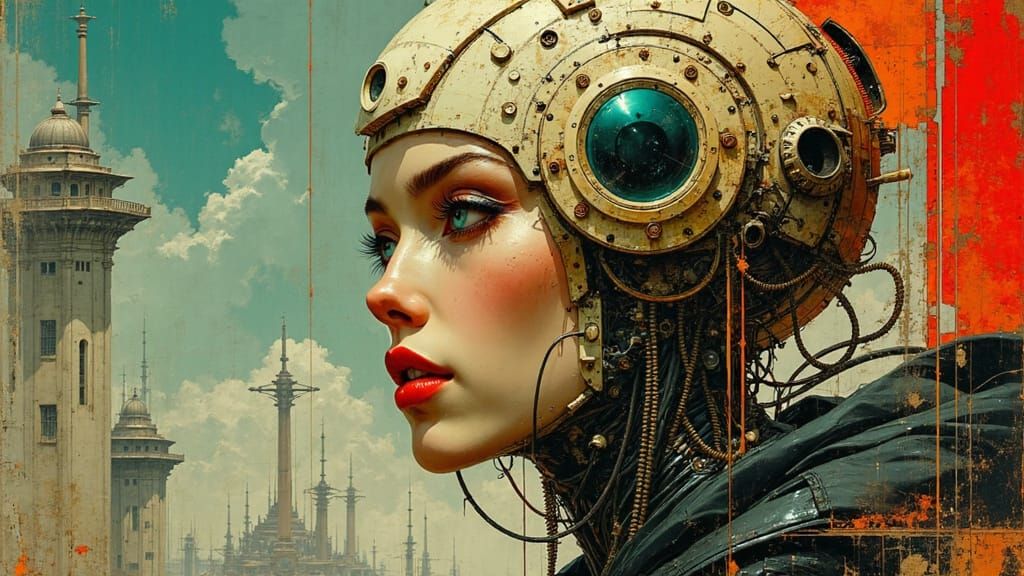 Biomechanical Cyborg Woman in Art Nouveau Style