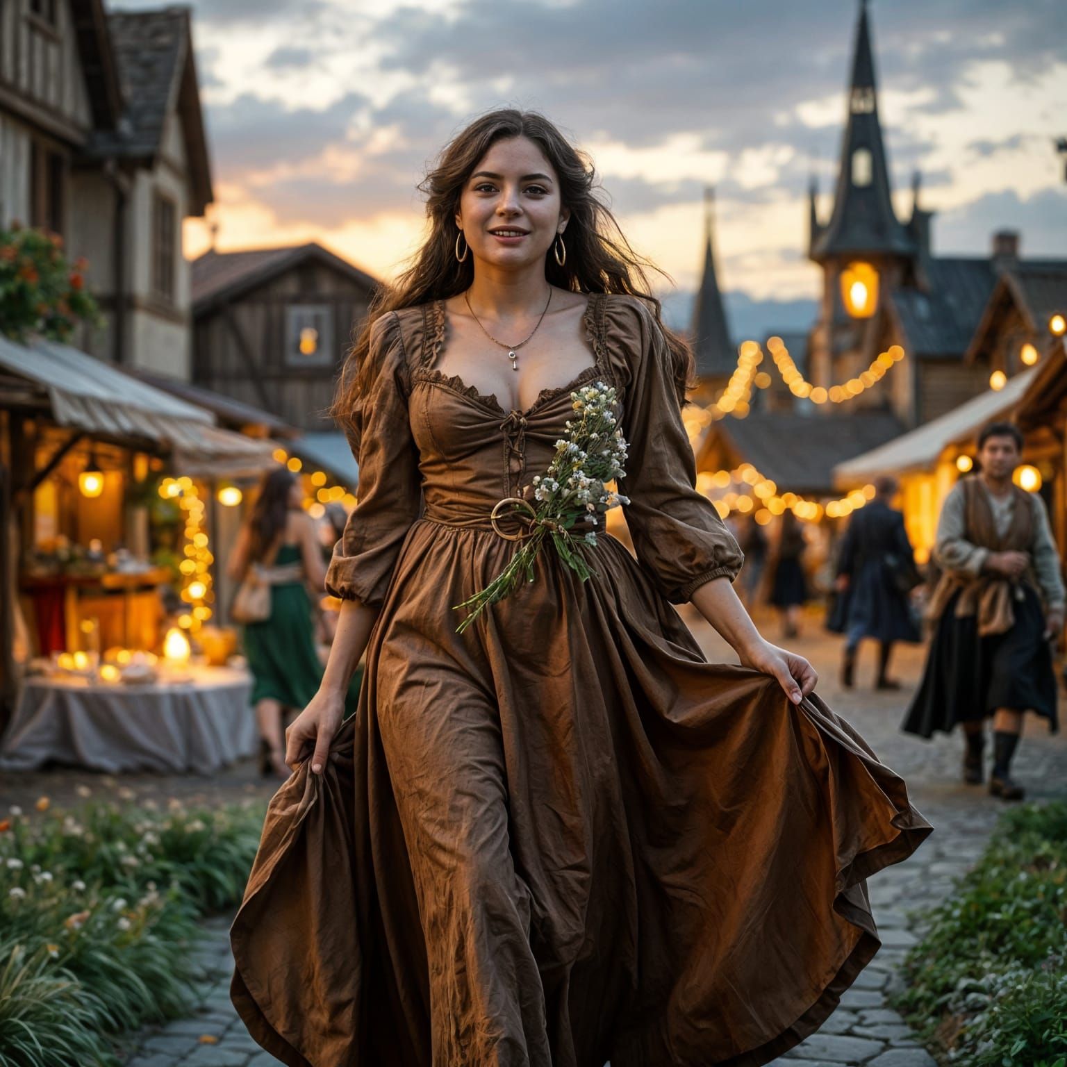 Medieval Festival Scene with Voluptuous Peasant Woman