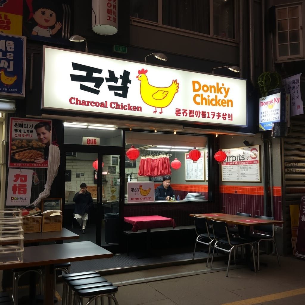 Seoul Street Food Charcoal Chicken Restaurant Scene