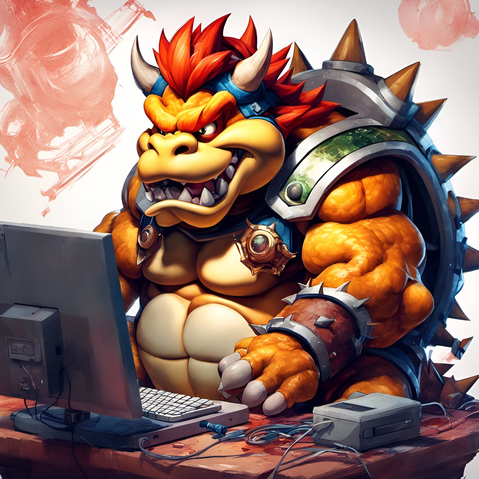 Bowser Portrait: Digital Illustration in Classic Style