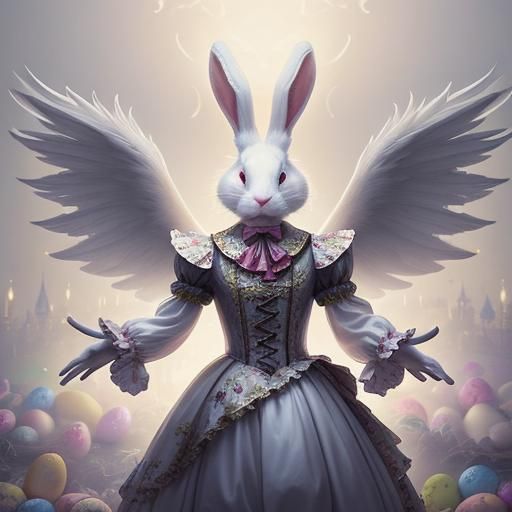Rococo White Rabbit with Easter Candy