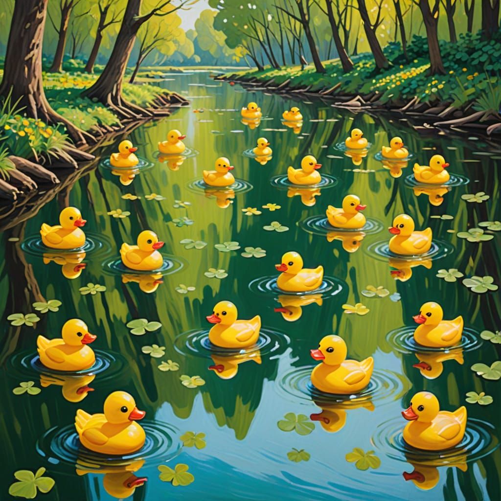 Whimsical Impressionist Oil Painting of Yellow Rubber Ducks ...