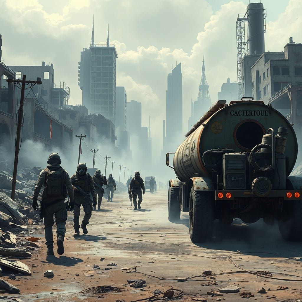 Rebels Navigate Ruins in Gritty Post-Apocalyptic Landscape