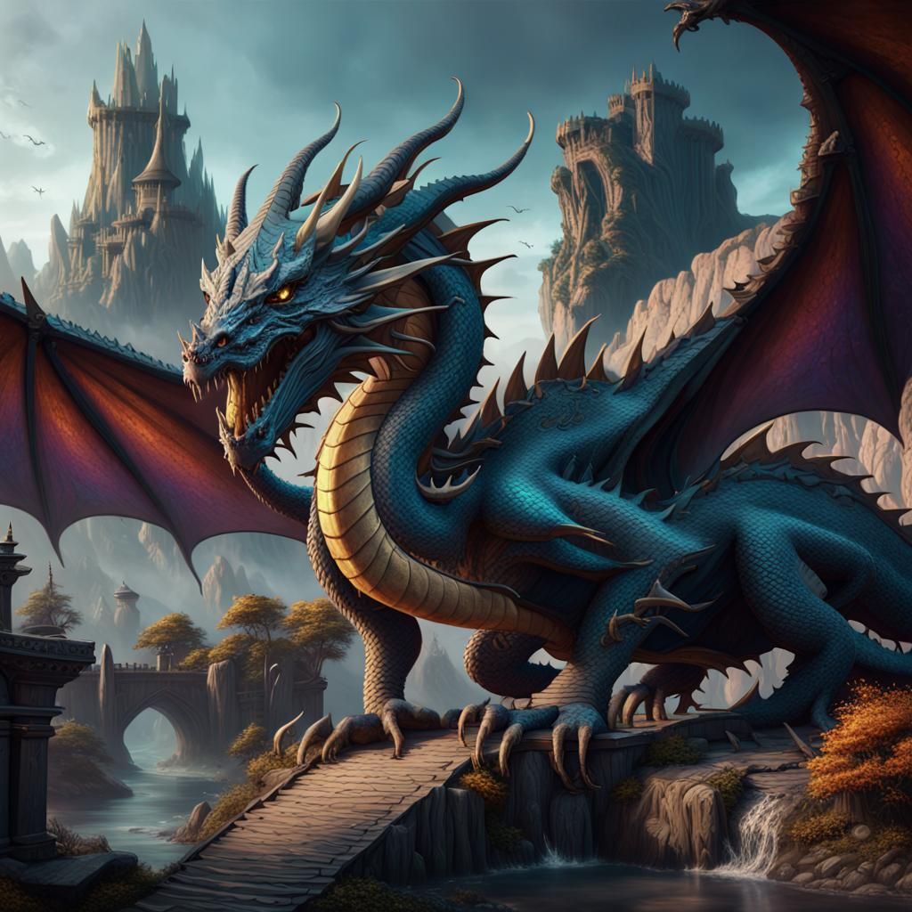 Fantastical Dragon in Detailed Matte Painting Style