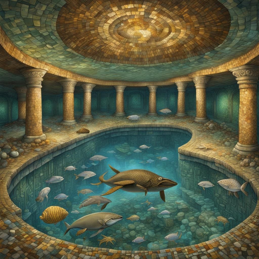 Underwater Lost City Chamber with Mosaic Floor