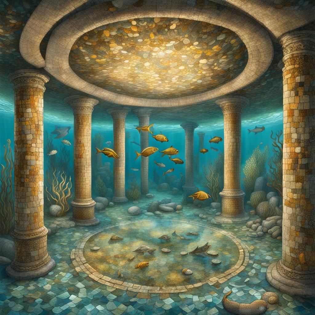 Underwater Lost City Chamber with Marine Life