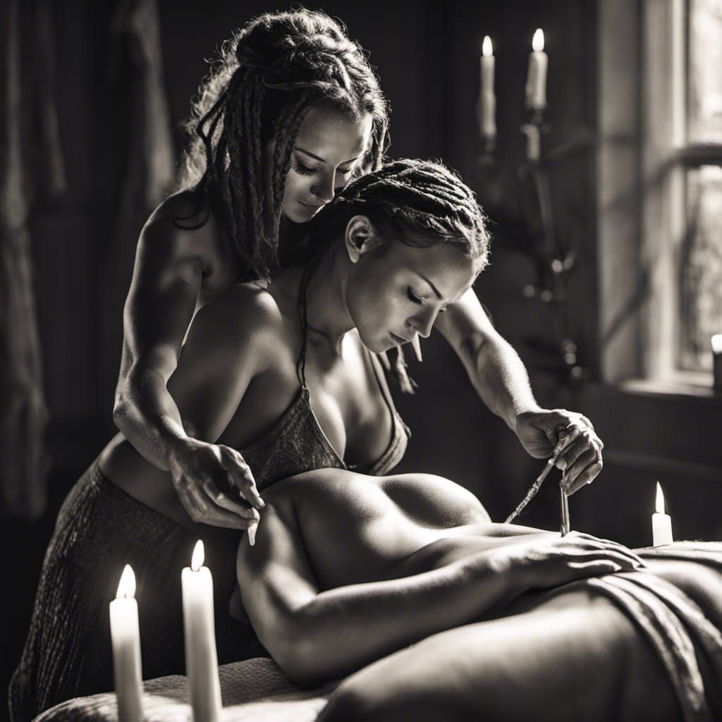 Monochrome Tantric Massage: Surreal Oil on Canvas