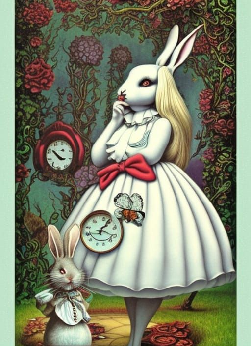White Rabbit Portrait in Surreal Pop Art Style