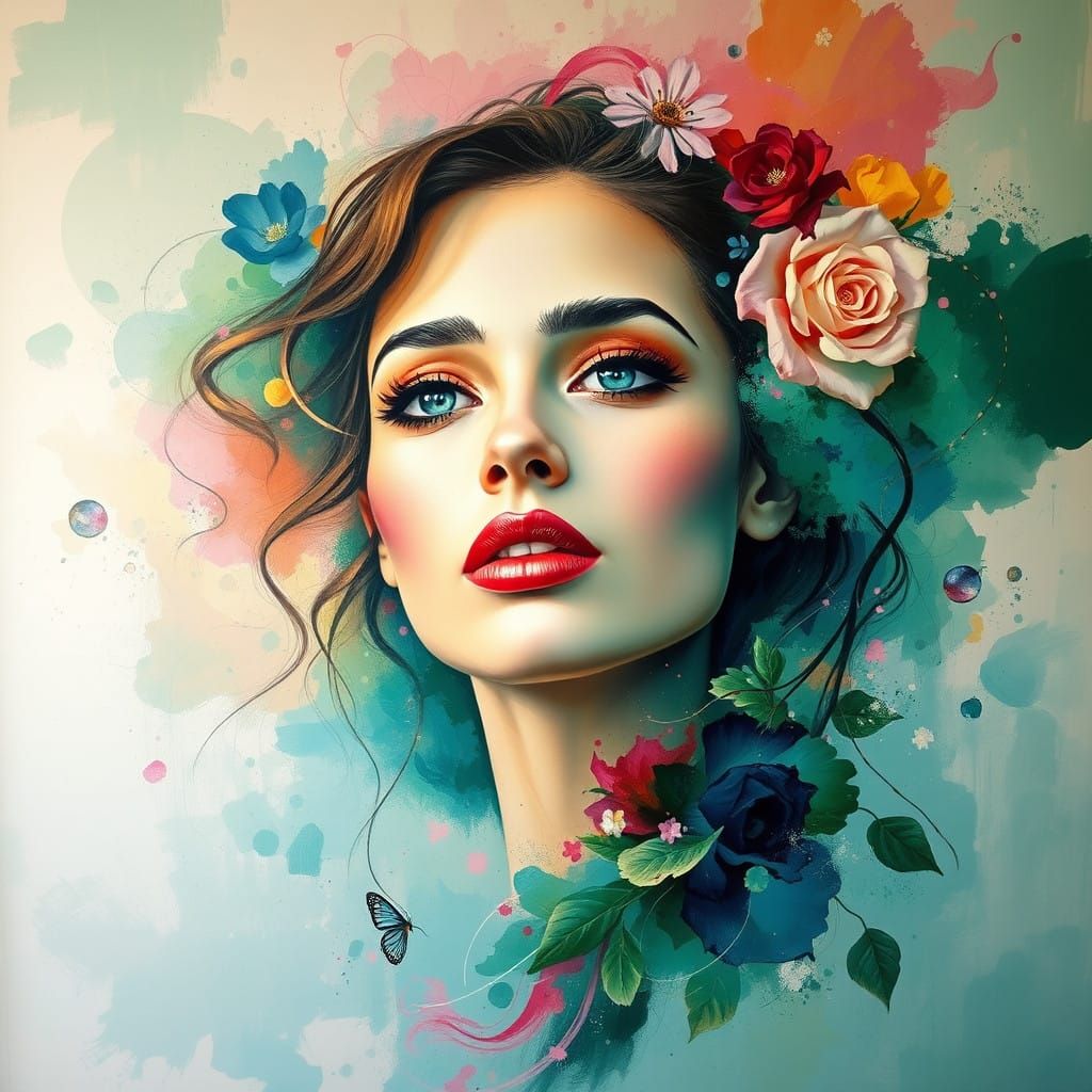 Surreal Abstract Artwork of a Woman in Vibrant Colors