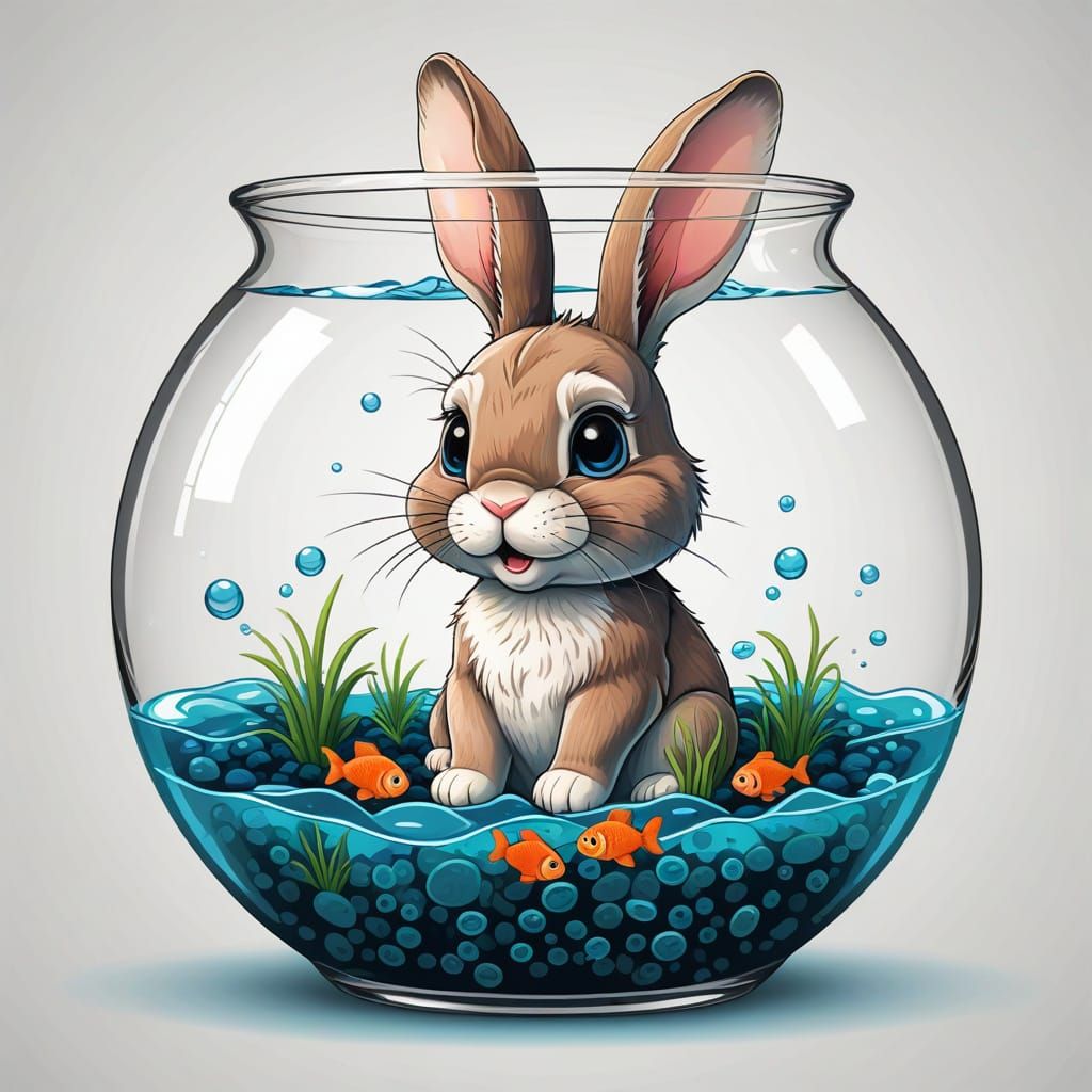 A Cartoon Bunny in a Delightful Aquarium Setting