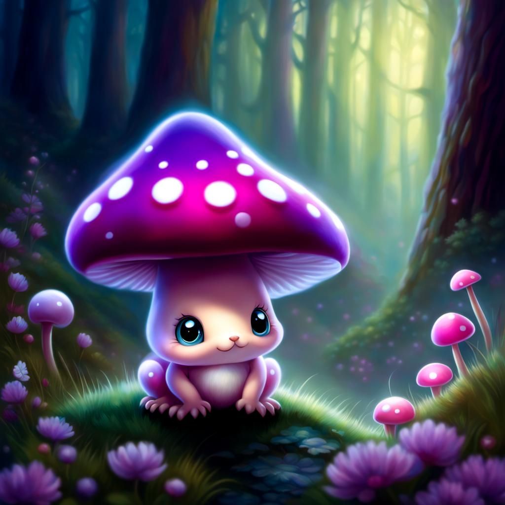 Chibi Mythical Creature in Ethereal Fantasy Landscape