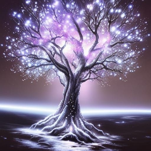 Luminescent Tree in Ink and Watercolor Style