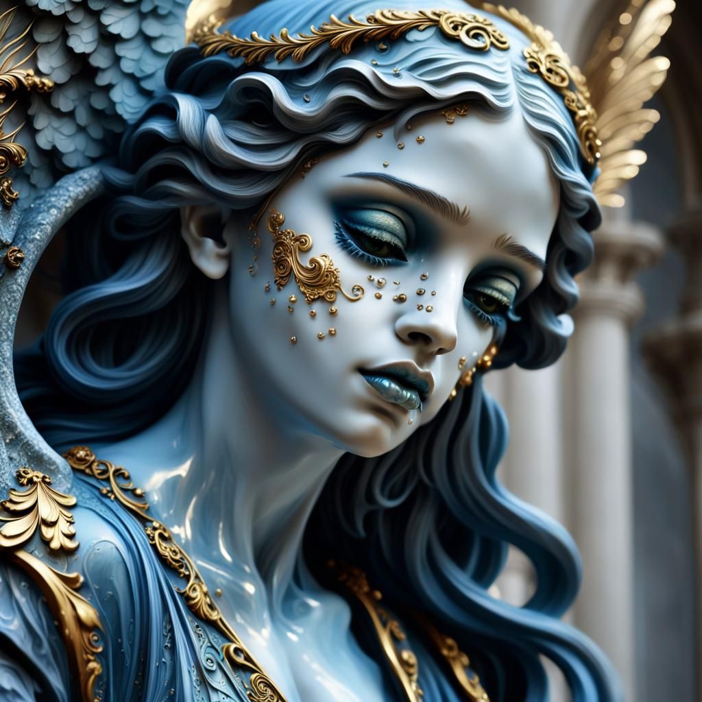 Gothic Angel Marble Statue in Baroque Style