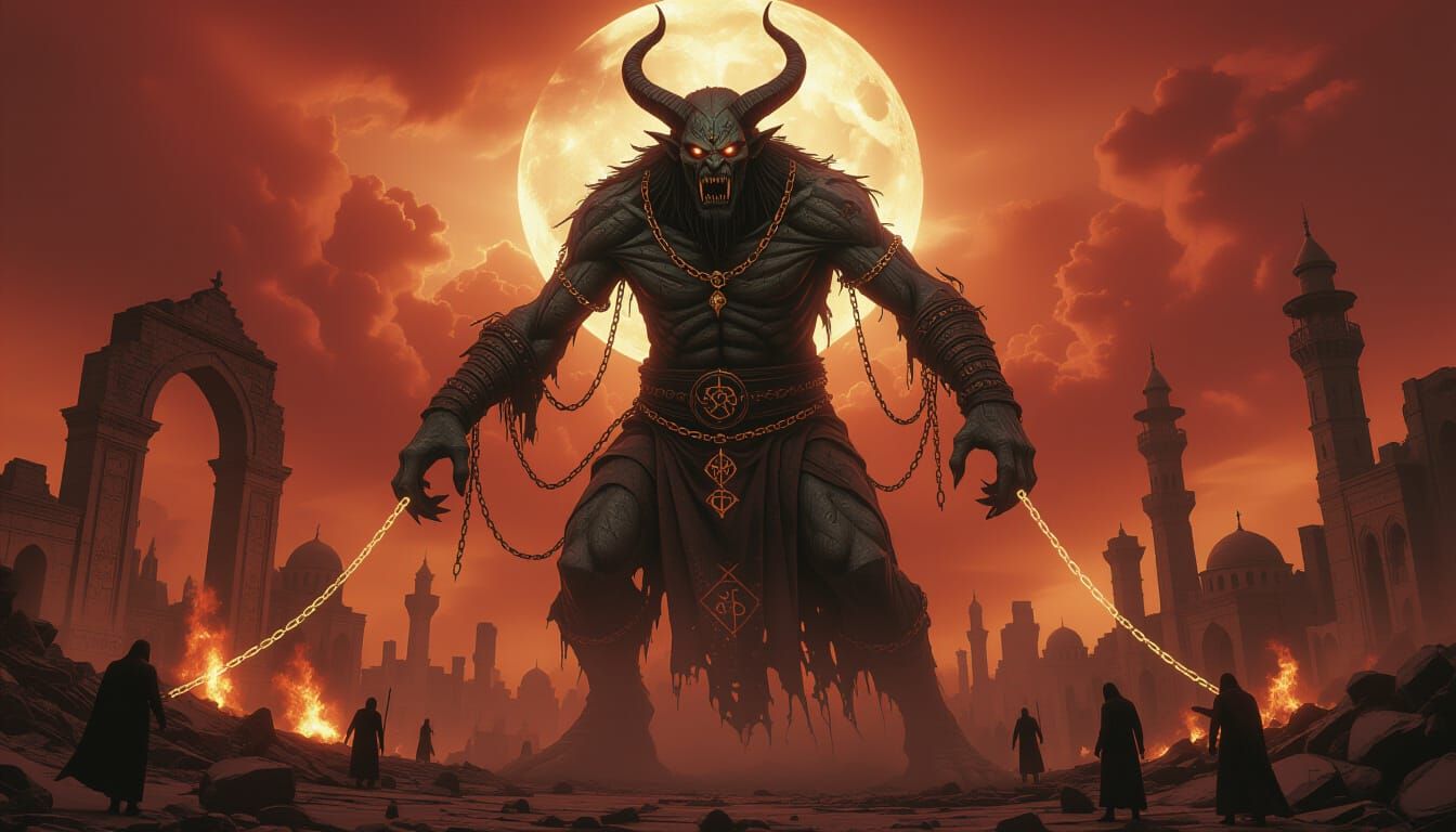 Terrifying Jabirean Jinn in Apocalyptic Battlefield