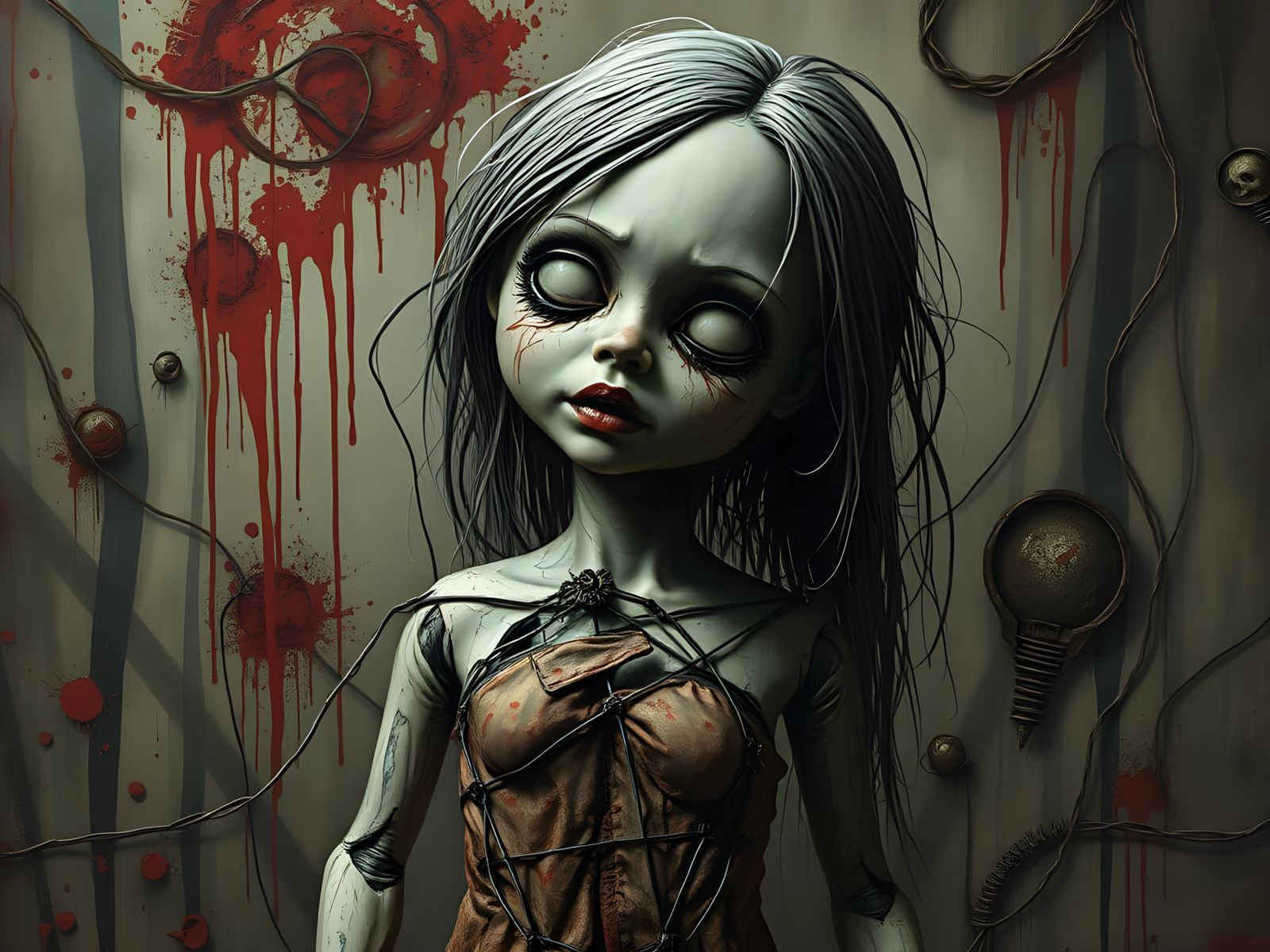 Distorted Fractured Doll in Dark Horror-scape