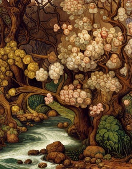 Apocalyptic Horror Landscape with River and Waterfall