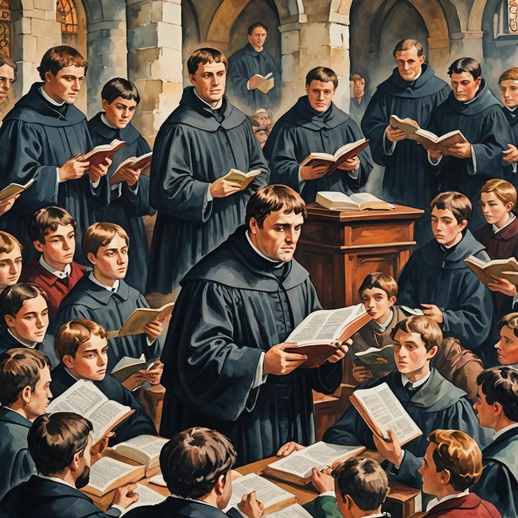 Martin Luther Teaching: Gouache Watercolor Impressionist Pai...