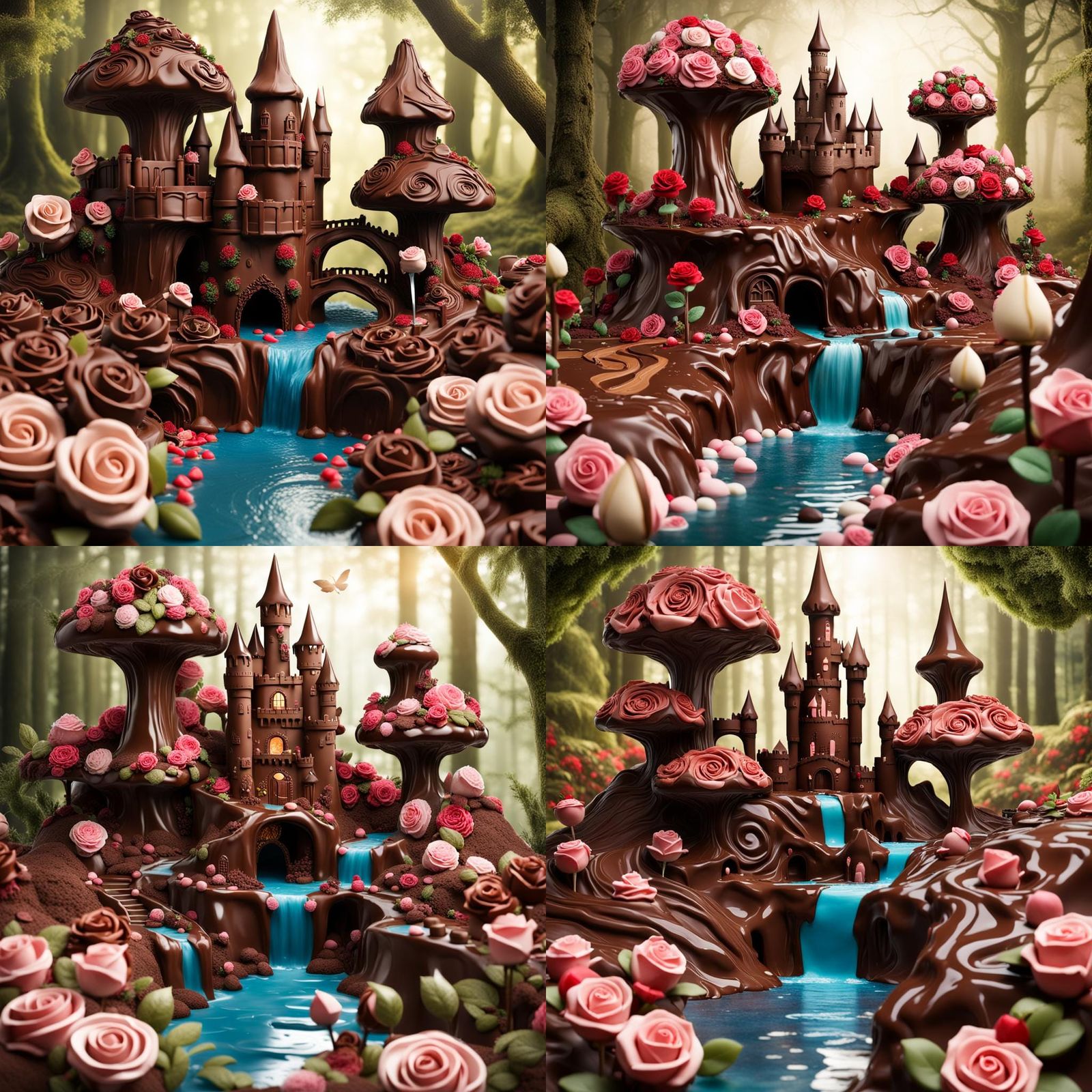 Chocolate Fantasy Forest with Castle and Waterfall
