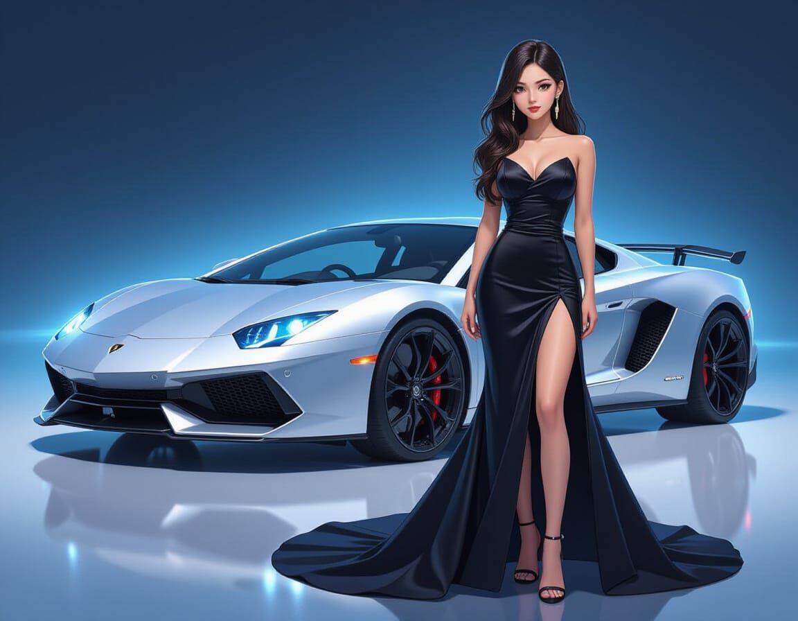 Philippines Model with Sports Car in Anime Style