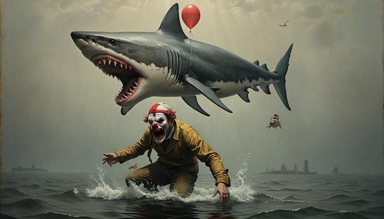Clown Shark Anthropomorph in Dark Fantasy Style