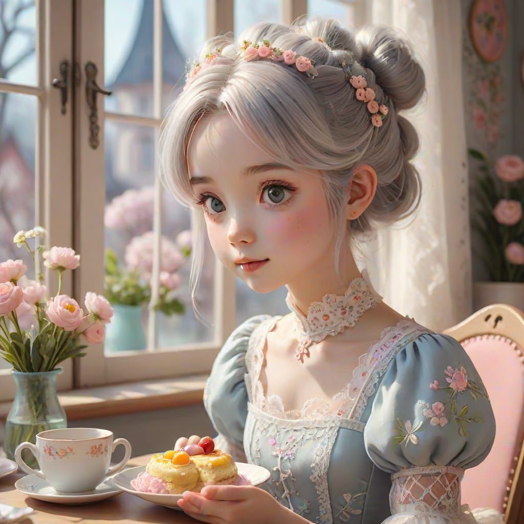 Elegant Anime Princess Breakfast Scene in Scandinavian Whims...