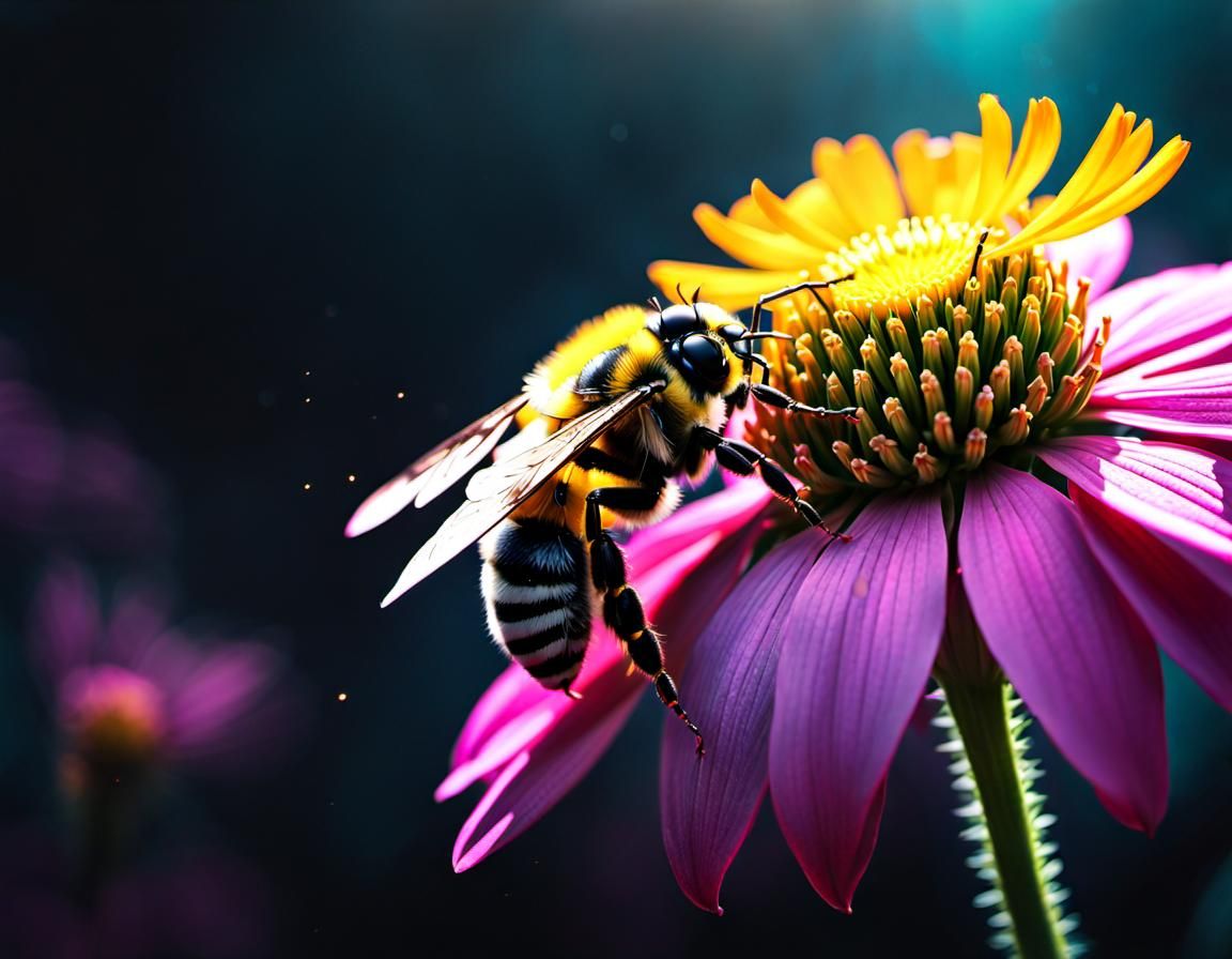 Bumblebee Gathering Pollen in Cinematic Dark Fantasy Style