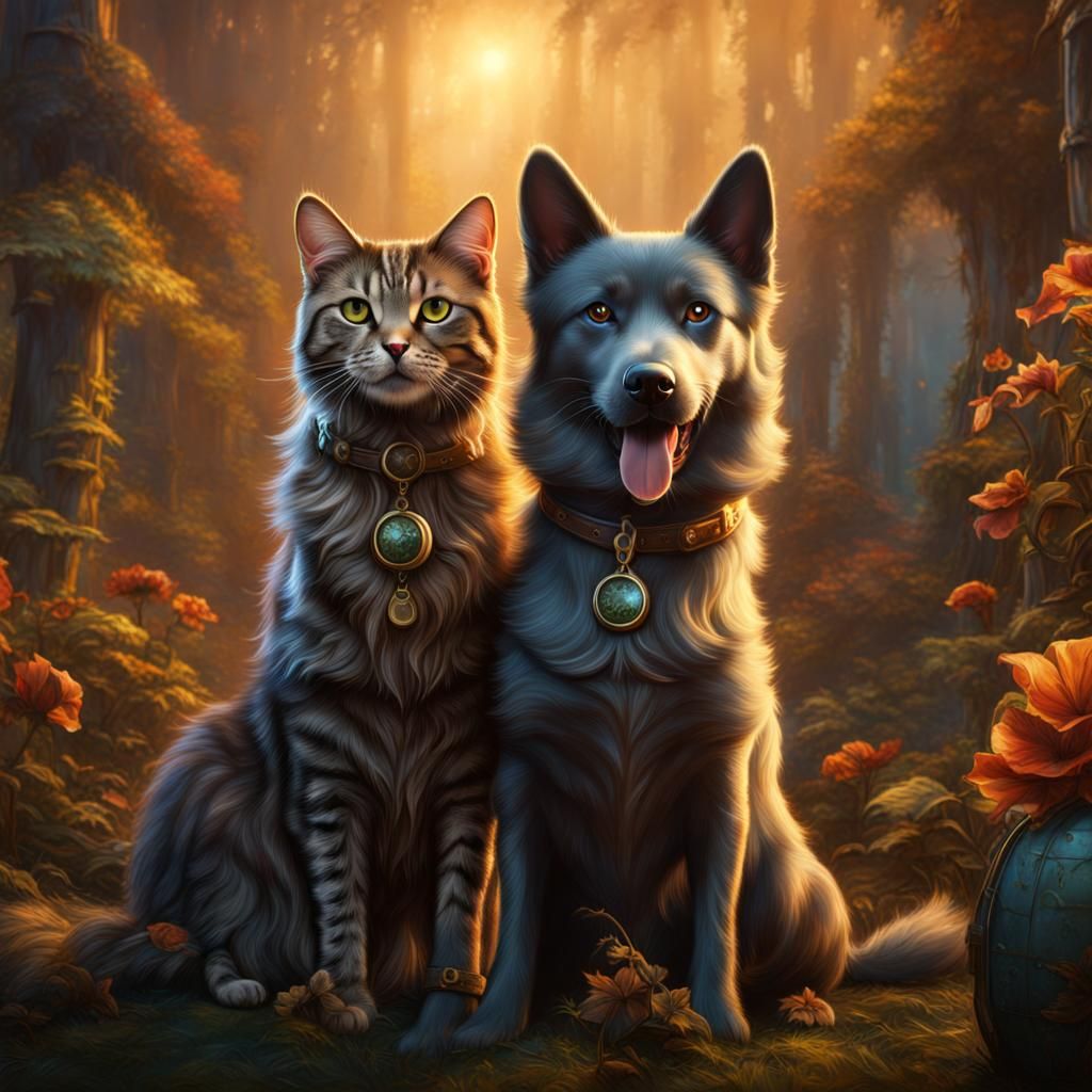 Humorous Dog and Evil Twin Cat: Fantasy Concept Art