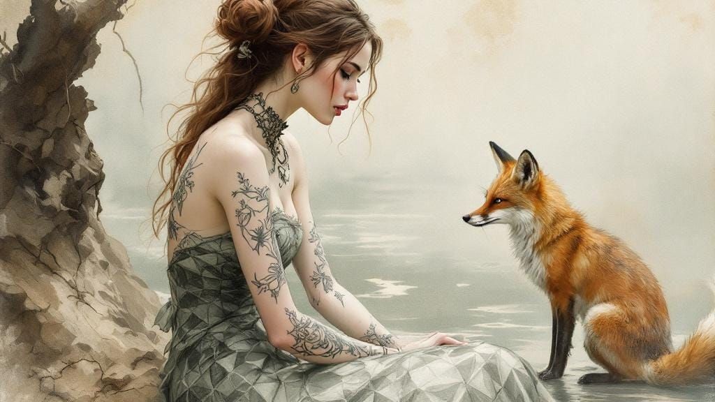 Mermaid and Fox in Luminous Pastel Illustration