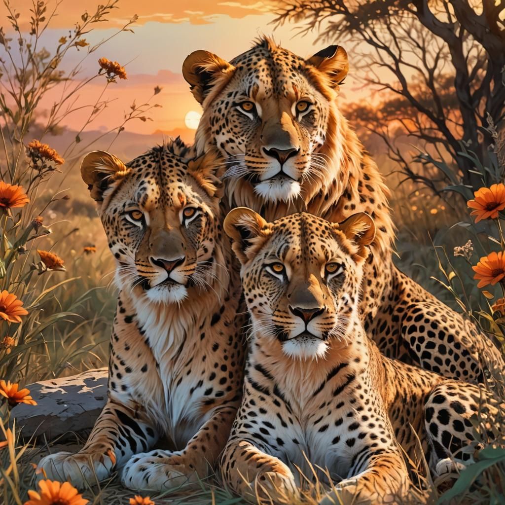 Lion Leopard Hybrid in Vibrant Anime Style