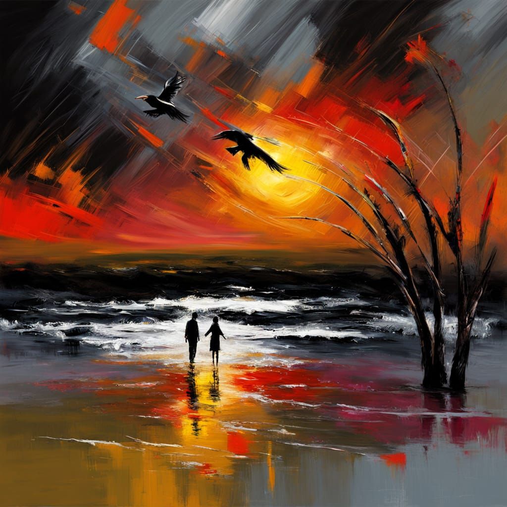 Blackbird in Tachisme Style with Dynamic Brushwork