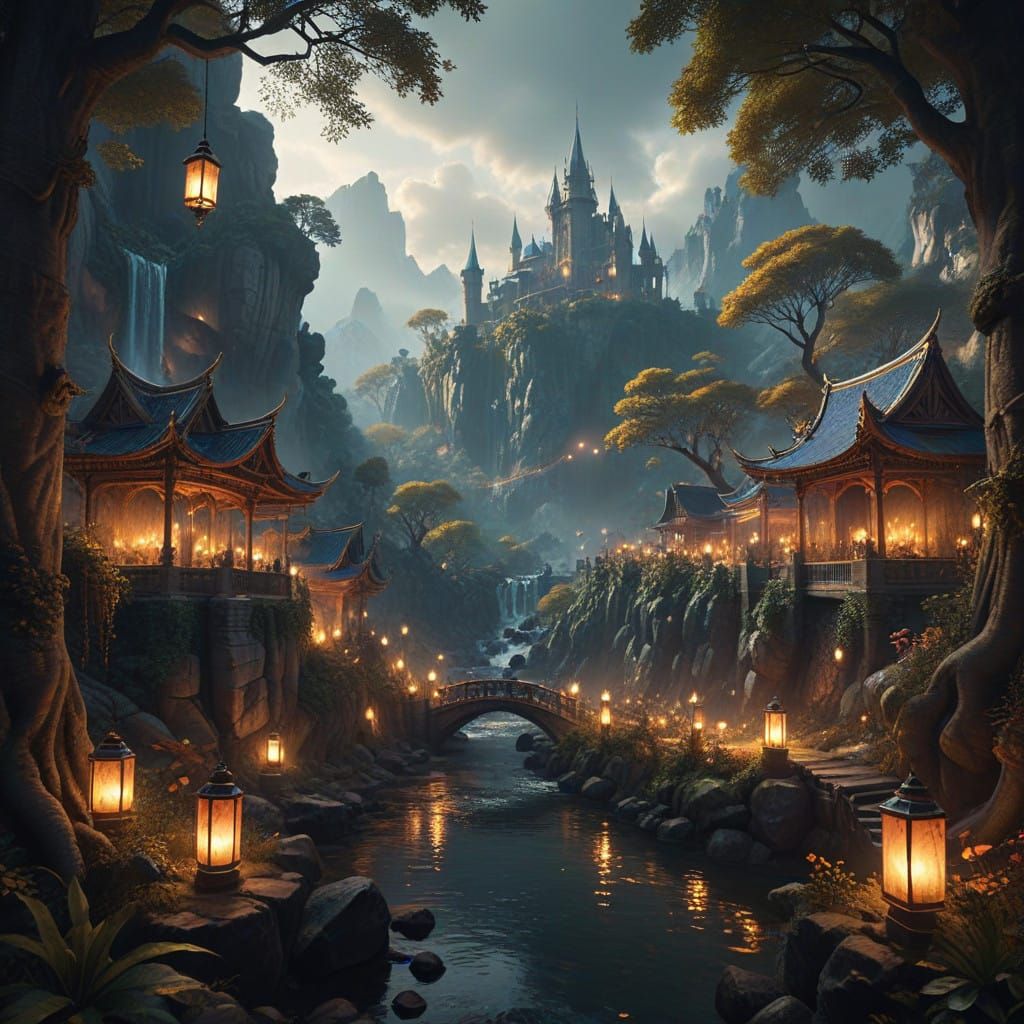 Ethereal Fantasy Realm in Impressionist Style with Cinematic...