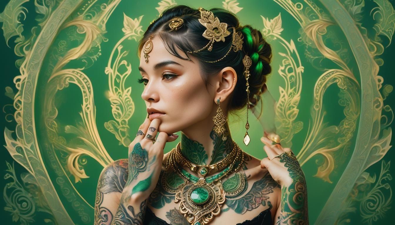 Fantasy Woman with Tattoos and Jewelry