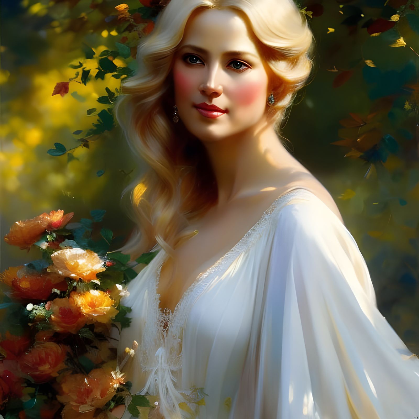 Confident Blonde Woman Portrait in Fantasy Art Style